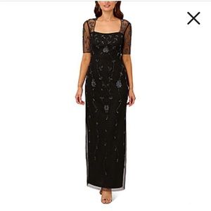 Adrianna Papell Black Maxi Dress with Silver Embellishments